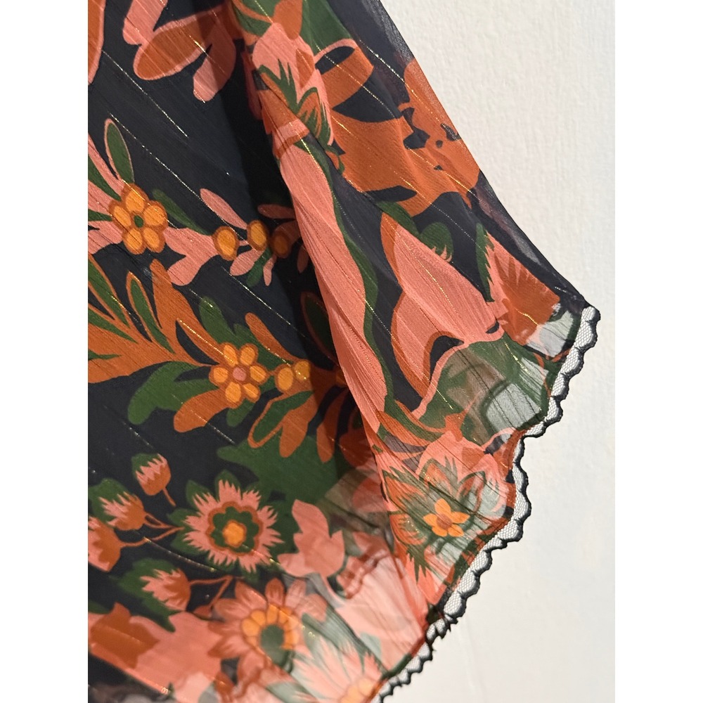 Coach 1941 Flowy Floral Pleated Dress w Tie Front Sz 4 Black Gold Metallic Boho - Picture 9 of 12